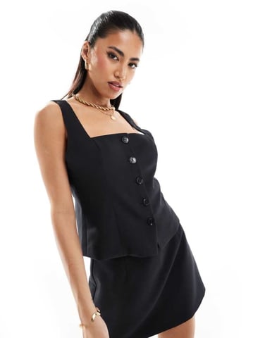 Abercrombie & Fitch co-ord square neck waistcoat in black