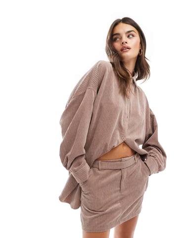 ASOS DESIGN cord belted micro mini skirt co-ord in mink