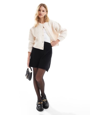 Vero Moda knitted zip back mini skirt in black