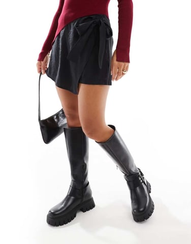 ASOS DESIGN tie side soft touch wrap skort in black