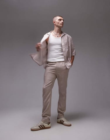 Topman premiumn skinny wool mix jogger suit trouser in stone