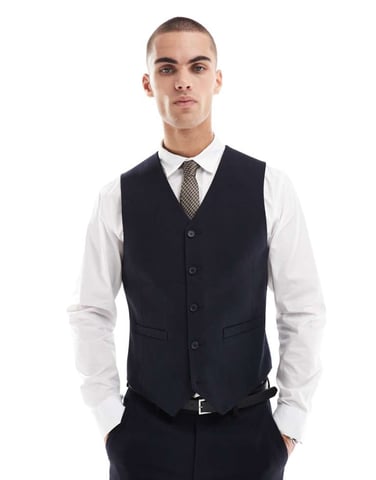 ASOS DESIGN skinny suit waistcoat with wool in navy