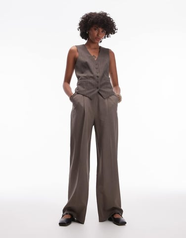 Topshop co ord v neck waistcoat in brown BROWN