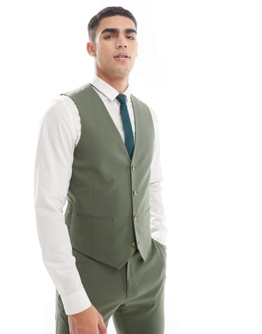 SOS DESIGN skinny suit waistcoat in khaki