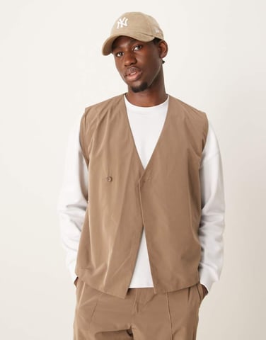 ASOS DESIGN smart co-ord waistcoat in brown tech fabric