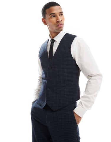 ASOS DESIGN slim suit waistcoat in navy tonal check