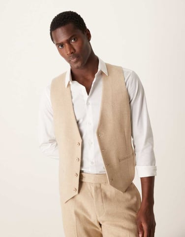 ASOS DESIGN skinny suit waistcoat with wool in beige puppytooth