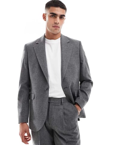 ASOS DESIGN regular flanellullblandning kavaj i kolgrå marmor