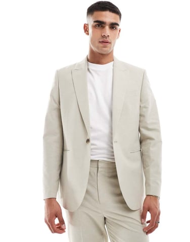 ASOS DESIGN regular suit jacket in textured fabric in stone
