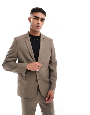 ASOS DESIGN slim passform kavaj i ljusbrun tvill