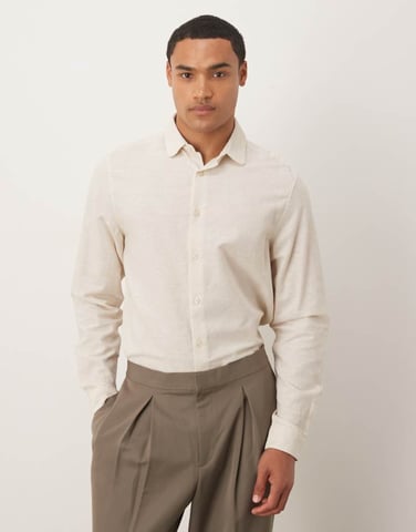 ASOS DESIGN regular smart linen blend shirt with penny collar in ecru