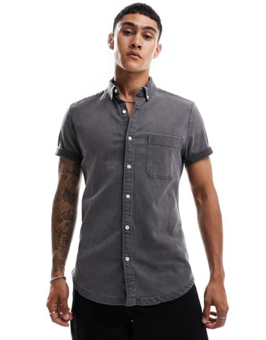 ASOS DESIGN slim fit stretch denim shirt in washed black