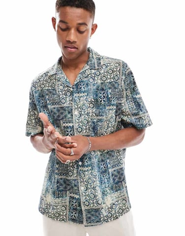 ASOS DESIGN relaxed revere shirt in tonal vintage print