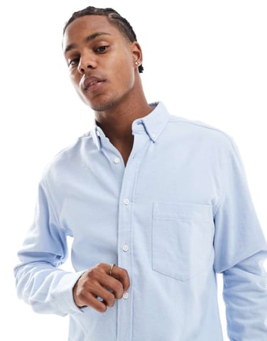 ASOS DESIGN brushed oxford regular shirt in light blue