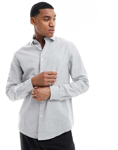 ASOS DESIGN smart linne regular skjorta i ljusgrå