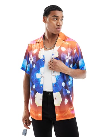 ASOS DESIGN relaxed revere shirt with kaleidoscope floral placement print