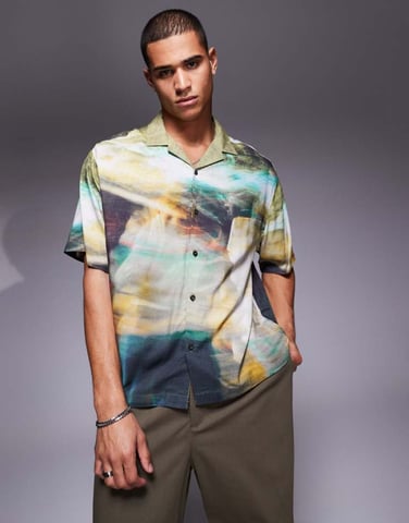 ASOS DESIGN oversized revere shirt with blurred photographic print
