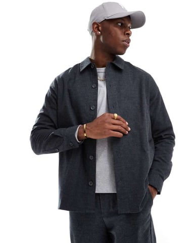 ONLY & SONS long sleeve flannel shirt co-ord in charcoal