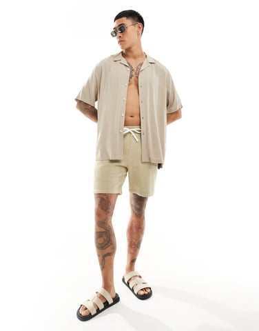 ASOS DESIGN avslappnad viskosskjorta i stenbeige