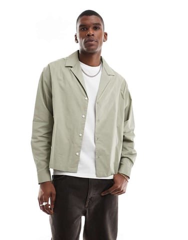 ASOS DESIGN boxy oversized poplin-skjorta med djup krage i ljusgrön