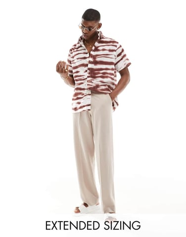ASOS DESIGN relaxed shirt in tie dye print - BURGUNDY