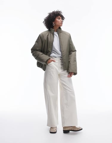 Topshop bomber puffer jacket in green