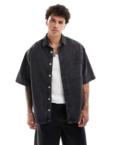ASOS DESIGN matchande kortärmad boxig skjorta i svart