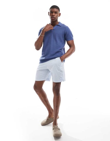 Hollister closed stitch raised stripe knit polo in mid blue