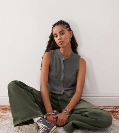 Reclaimed Vintage knitted button up tank in grey