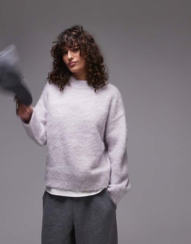 Topshop knitted fluffy relaxed jumper in lilac