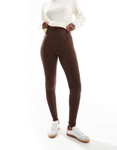 Miss Selfridge rib knit cosy legging in chocolate