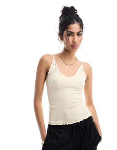 ASOS DESIGN seamless sculpting lettuce edge detail cami top in cream