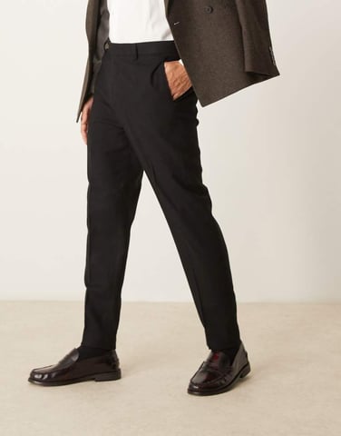 ASOS DESIGN smart tapered fit wool mix trousers in black