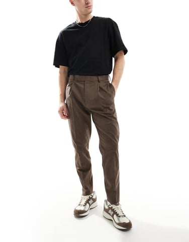 ASOS DESIGN smart tapered fit premium trousers in brown
