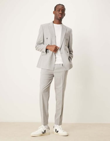 ASOS DESIGN tapered suit trousers in grey pinstripe