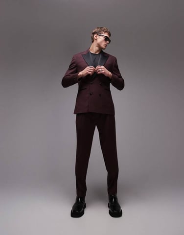 Topman premium taper suit trouser in red