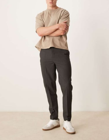 ASOS DESIGN smart tapered fit trousers in brown microtexture