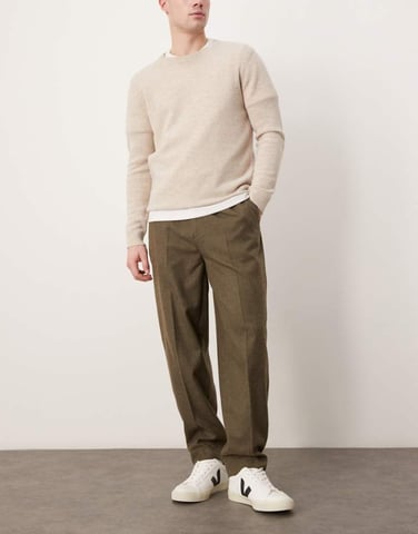 ASOS DESIGN smart oversized tapered trousers with front pleats in olive brushed fabric