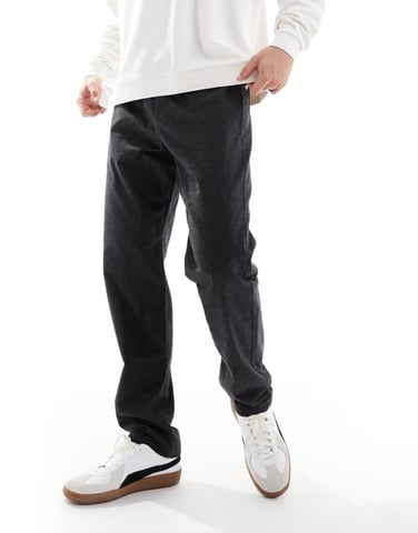 Jack & Jones tapered fit smart trouser with drawstring waist in dark grey