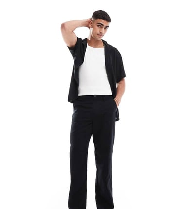 ASOS DESIGN relaxed linen chino trousers in black