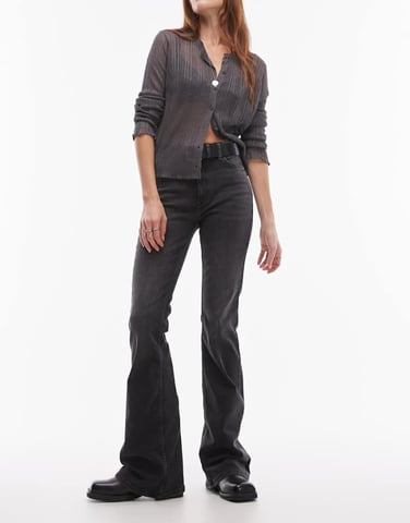 Topshop Jamie flare high rise jean in washed black