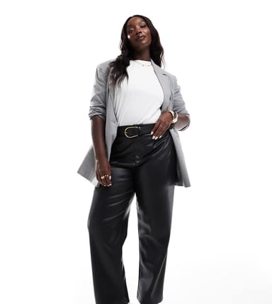 ASOS DESIGN Curve faux leather straight leg trousers in black