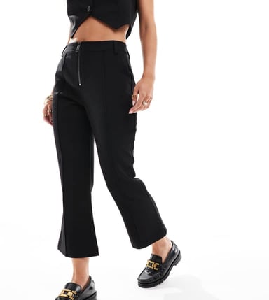 ASOS DESIGN Petite zip front tailored slim leg trouser in black