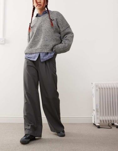 COLLUSION relaxed wide leg tailored trousers in grey