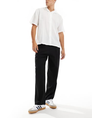 ADPT wide fit trousers in black with front pleat