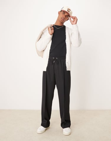 ASOS DESIGN pull on wide leg smart trouser in black