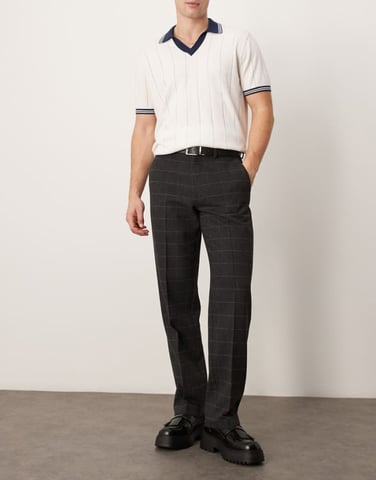 ASOS DESIGN smart straight leg wool mix trousers in grey check