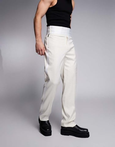 ASOS DESIGN smart straight leg cummerbund trousers in cream