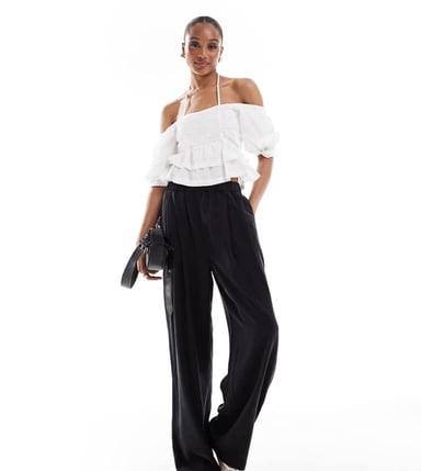 ASOS DESIGN Tall premium casual pull on trousers with pleat detail in washed black