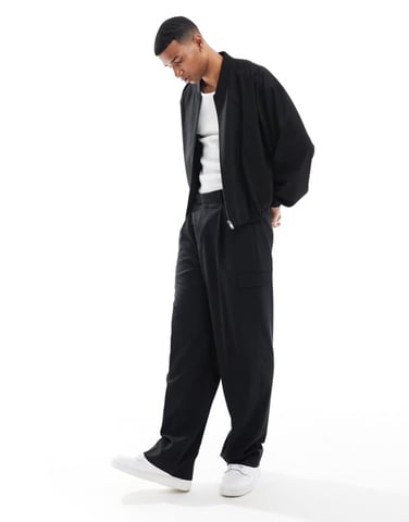 ASOS DESIGN smart co-ord wide leg cargo trousers in black